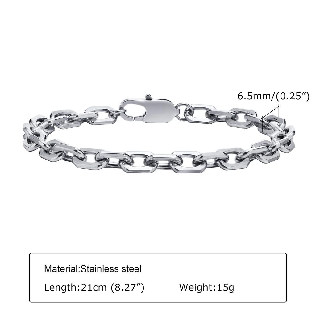Einfache 6,5MM Kettenglieder-Armbänder für Herren, Wasserdichtes Edelstahl Quadratisch Geometrische Glieder Armband Geschenk, pulseira