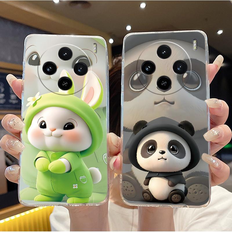 Case For Vivo X100 Transparent TPU Soft Cover For Vivo X100 Pro/X100s Pro Cute Little Panda Pattern Shockproof Couple Shell