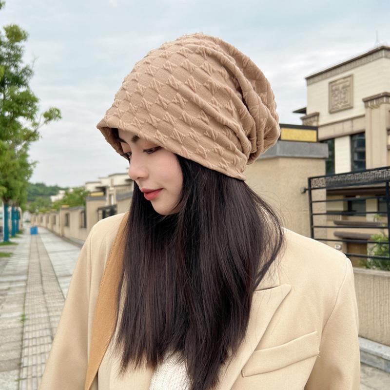 Korean Fashion Beanies for Women Girls Solid Color Cotton Heap Heap Hat Female Breathable Warm Bonnet Outdoor Soft Pullover Cap Windproof Keep Warm