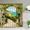 3D Landscape Shower Curtain Garden Wooden Bridge Plant Tree Flower Natural Scenery Bathroom Decor Hanging Wall Fabric Curtain