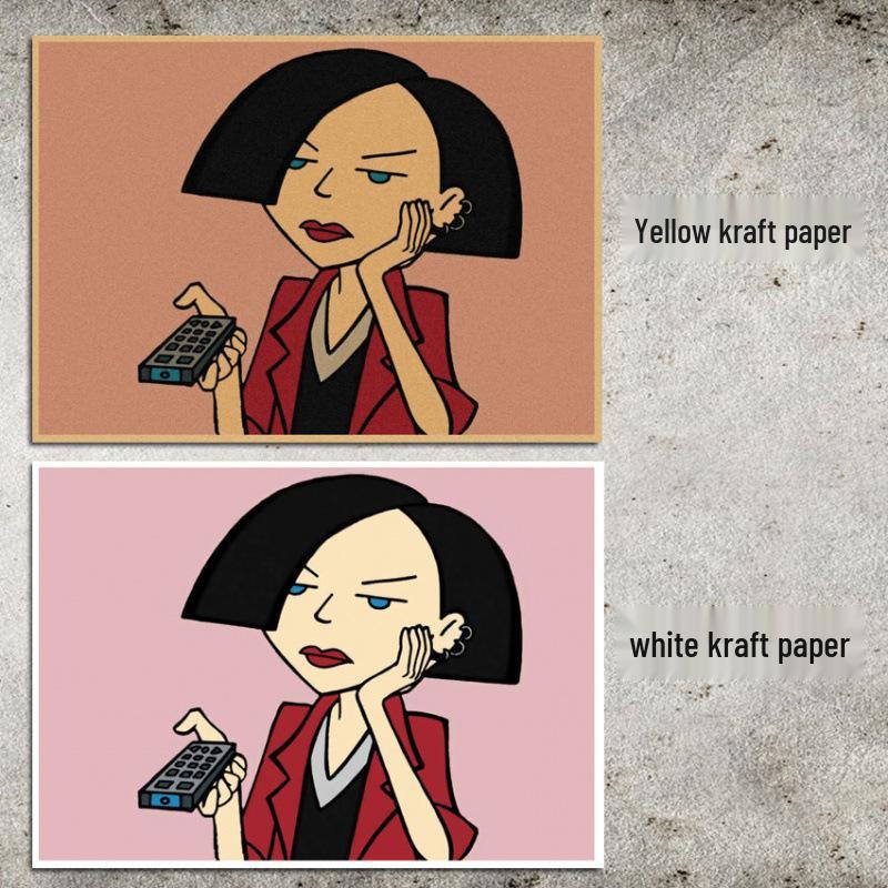 Pull Girl Anime Retro Wall Poster for Bar, Cafe, Dorm Yellow Kraft Paper (No Glue) 30X42 cm