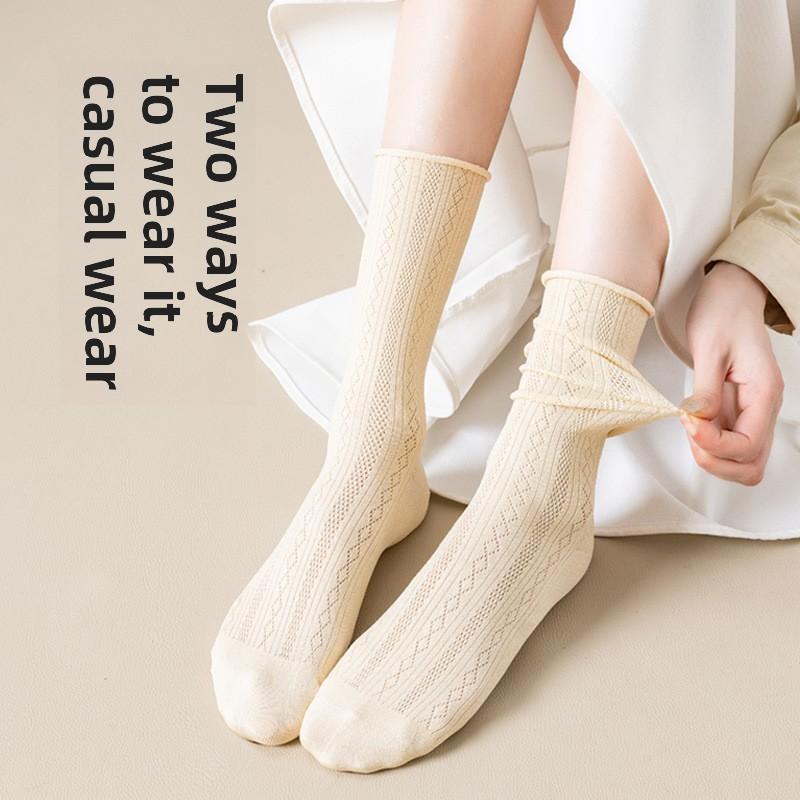 5 Çift Kadın Yazlık İnce Buz İpeği Beyaz 7A Antibakteriyel Kadın Orta Tüp Havlu Çorap