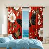 2 Pcs   Versatile Polyester Transparent Curtains for Home Decoration Traditional Red Flowers and Butterflies for Use In Bedrooms