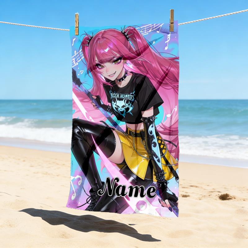 Custom Name Dark Warrior Stylish Digital Printing Beach Towel Quick‑Drying Absorbent Blanket for Beach Pool Gym Travel