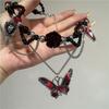 Gothic Red Cross Thorn Heart Butterfly Pendant Choker Black Bead Necklace Personalized Y2K Halloween Charms Grunge EMO Jewelry