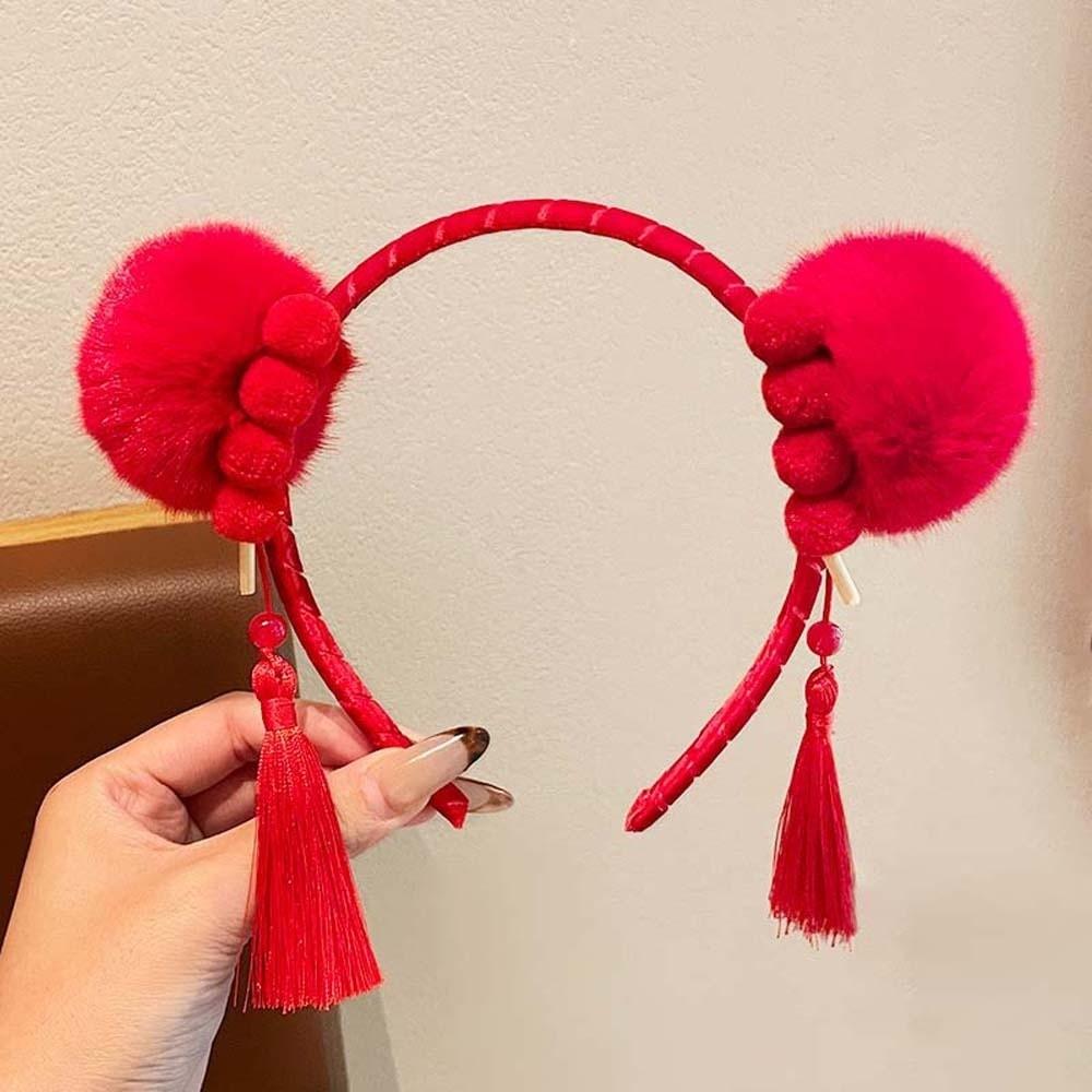 Lion New Year Tassel Hair Hoop Embroidered Bow Ancient Style Hair Clips Winter