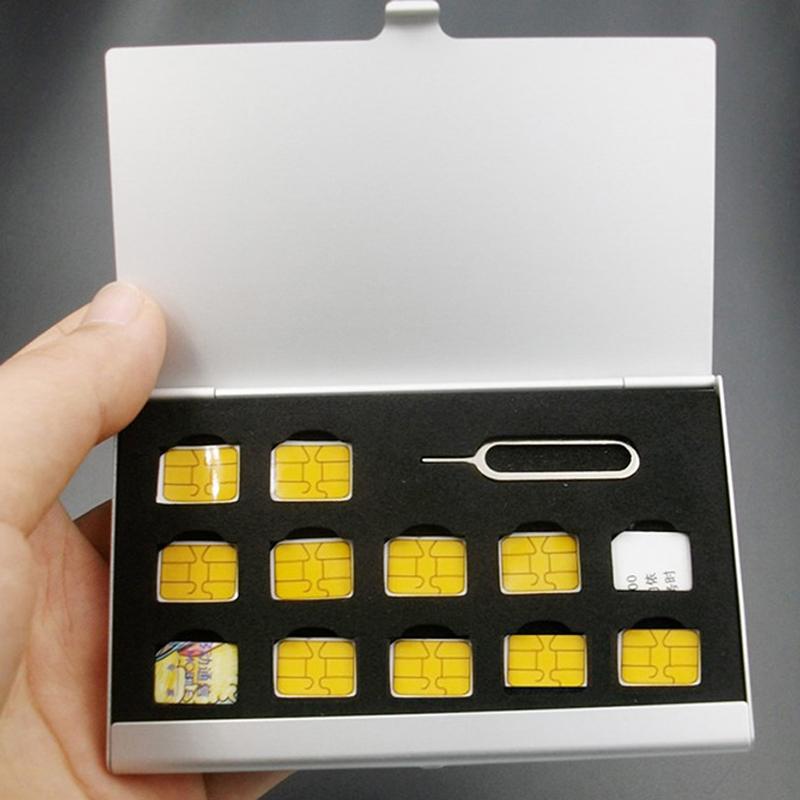 12-Slots-Nano+1-Slot-Card-Pin Aluminum Portable Sim Micro Pin Sim Card Nano Memory Card Storage Box Case Protector Holder