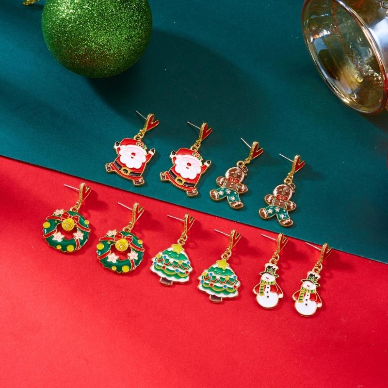 Christmas Theme Pendant Earrings Alloy Texture Elegant Ear Jewelry Suitable for Daily Wear and Special Occasions