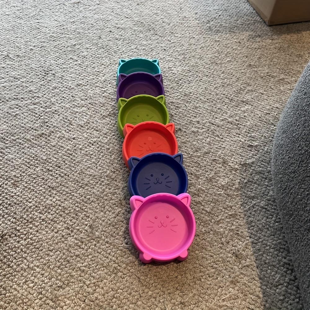 

6pcs colorful cat face pet bowls, durable plastic, easy to clean, ideal for cats and puppies. 6pcs