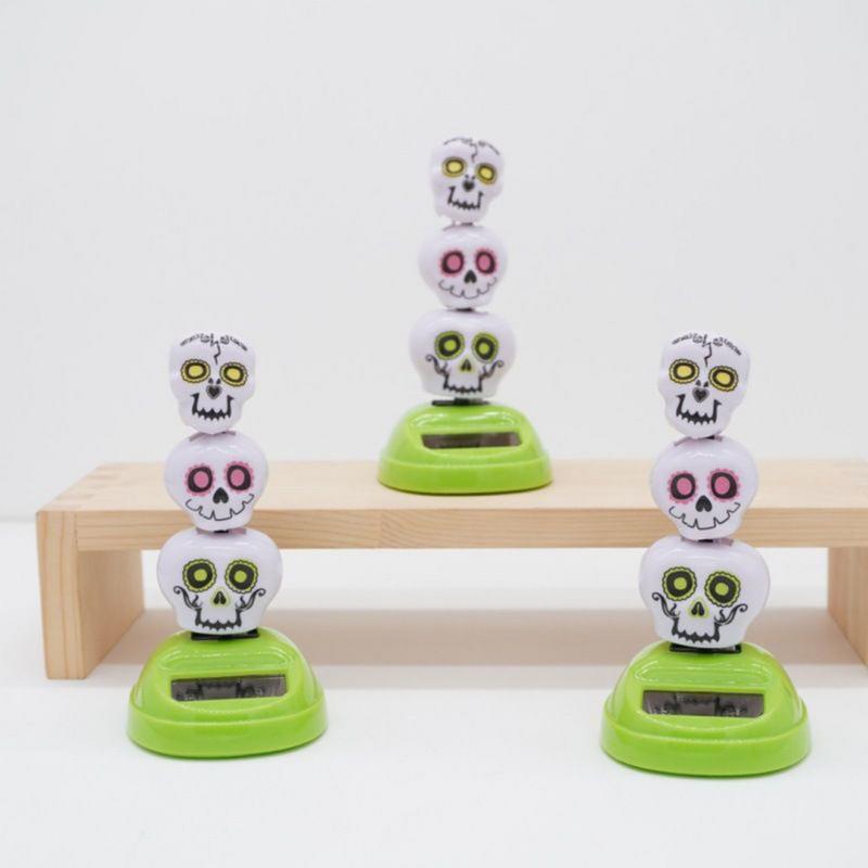 Solar Toys For Window Swinging 3 Skull Head Cute Figure Weather-resistant Car Interior Accessories Table Ornament For Indoor