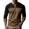 Men's Autumn New American Retro Long-sleeved Colour Blocking Henry Collar Bottoming Shirt Men's T-shirt