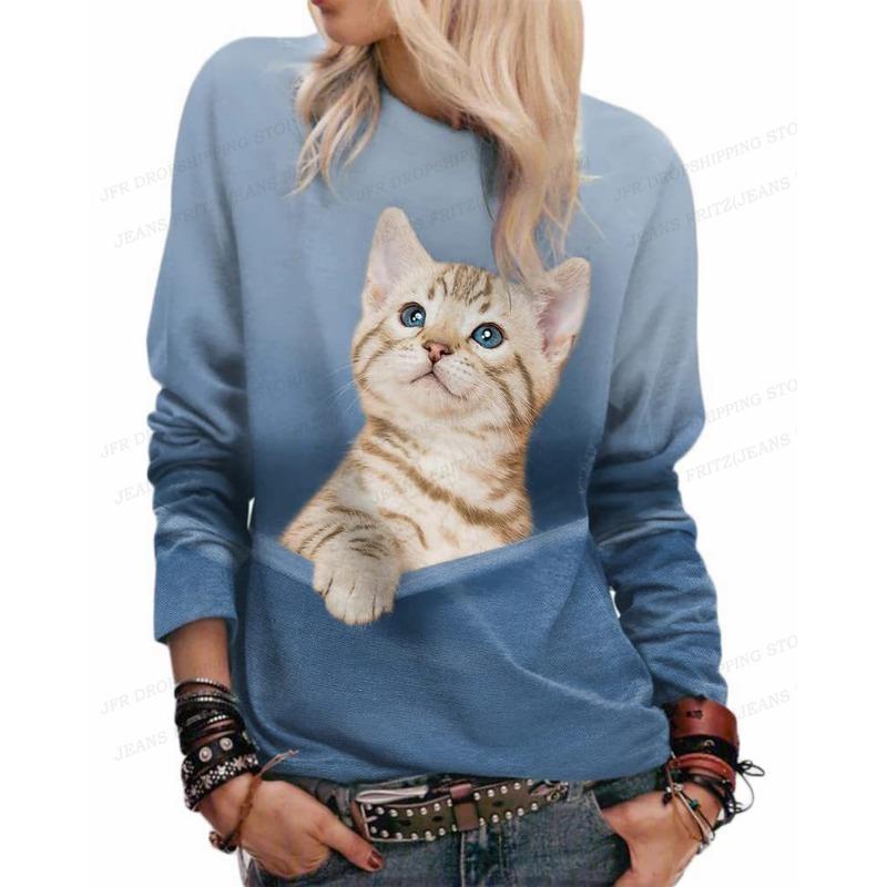 Lovely Cat Hoodie 3D Animal Print Crewneck Long Sleeve Sweats Harajuku Hoodies High Quality Coat Girl Tracksuit Women Sweats Cat