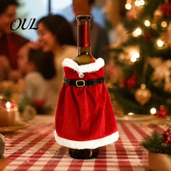 Christmas Table Setting Wine Bottle Cover, Velvet Santa Suit Sleeve, Plush Novelty Holder Cover for Xmas, New Year, Holiday Dinner Decor Xmas
