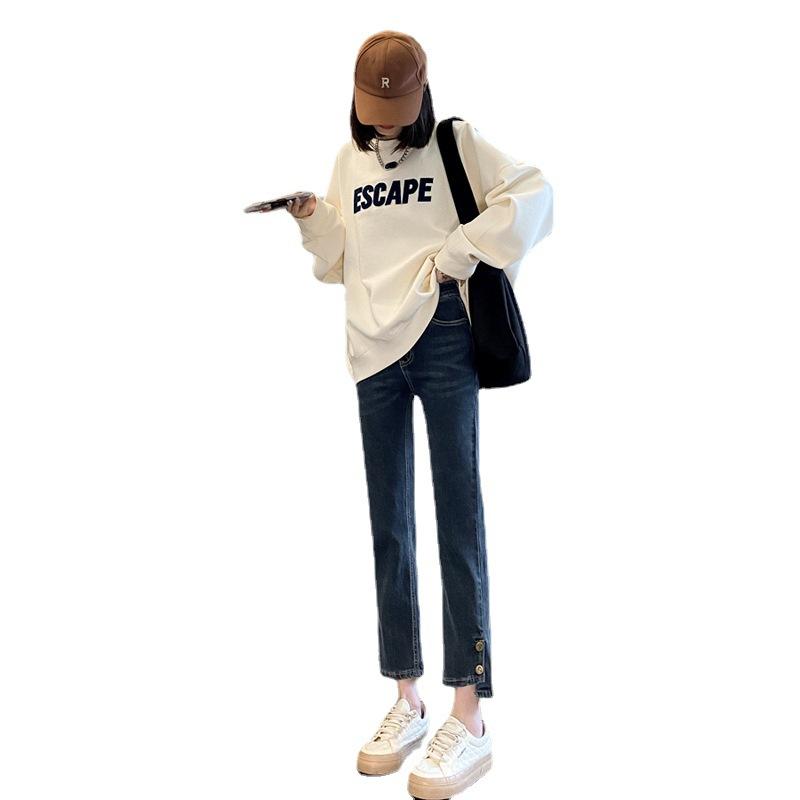 Spring and Autumn Jeans Women Straight High-waisted Thin Nine-tenths Pants Pipe Pants Denim Jeans