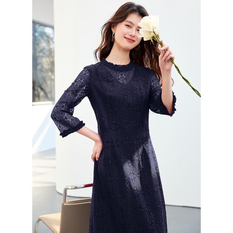 Sanpowa 2026 New Spring High Fashion 3/4 Sleeve Lace Midi Dress 3XL