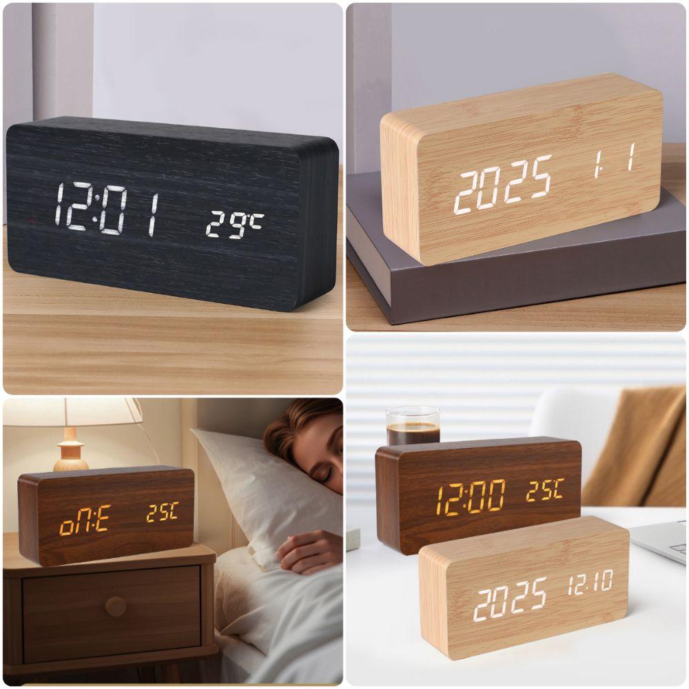 Wood Digital Clock Multicolor Smart Alarm Clock Versatile Desktop Clock for Office
