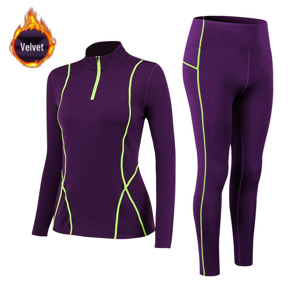 

YX Autumn/Winter Women s Plus Velvet Fitness Set: Tight Sports, Running, Training, and Yoga Wear XS