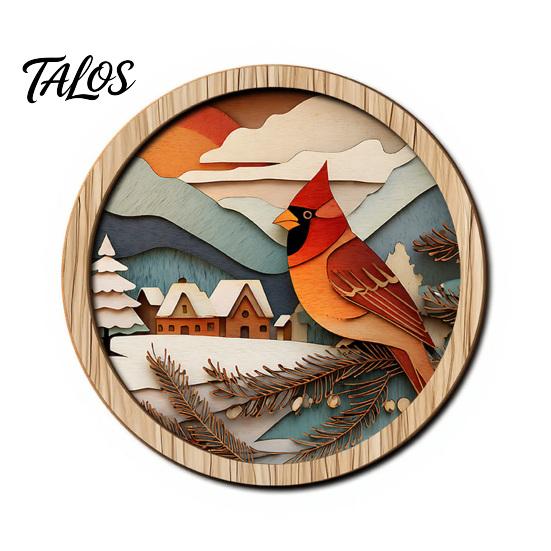 Seasonal Festive Wall Hanging Boho Wooden Decor, Christmas Winter Landscape Round Sign, Rustic Vintage Decor Aesthetic Art Ornament for Living