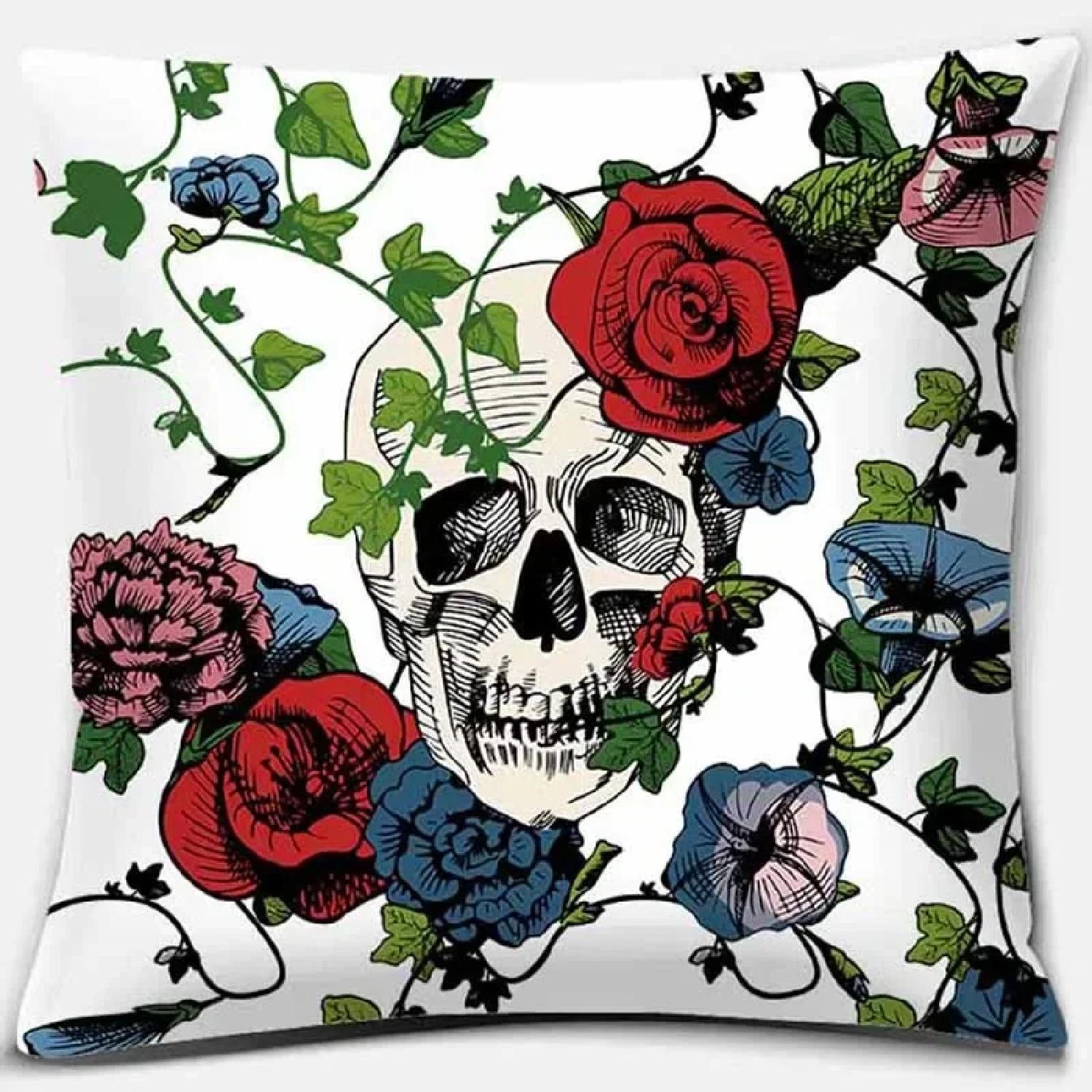 

Fashion Skull Flower Series Pattern Printed Soft Square Pillowslip Polyester Cushion Pillowcase Living Room Home Decor,(3) 66x66cm