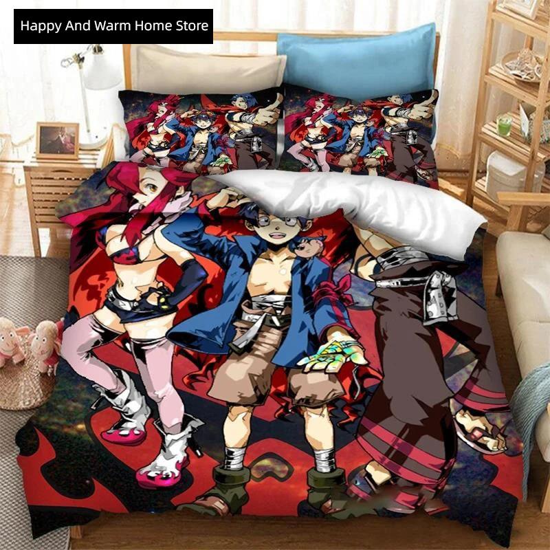 3D Printed Anime Tengen Topa Guren Lagan Soft Duvet Cover Beding Set Double Twin Ful Quen King Adult People Boy Bedclothes Comfortable Quilt Cover