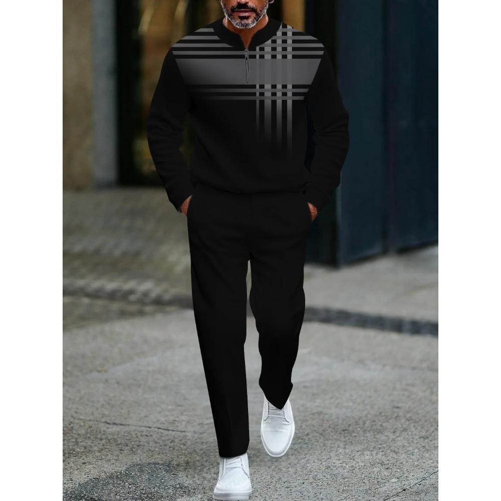 Herren Mode Stil Gedruckt Zweiteiliges Set 3D Digital Halber Reißverschluss Lässig Trendig Sportbekleidung Herbst und Winter Set