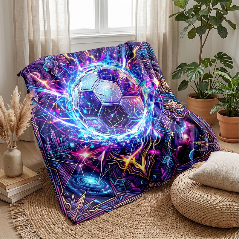 Energetic Soccer Ball Art Theme Blanket Lightweight Warm Flannel Blanket Decorative Throw Blanket for Home Decoration