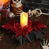 Seasonal Holiday Ornaments Halloween Floral Candle Ring, Artificial Maple Rose Wreath for Spooky Home Decorations Holder, Table Centerpiece