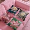 Beautiful Lotus In Summer Pillow Case Silky Short Plush With Invisible Zipper Dustproof Sofa Cushion Cover For Home Decor