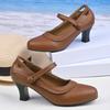 New women's retro Mary Jane high heels large size thick heel lace round head high heels single shoes