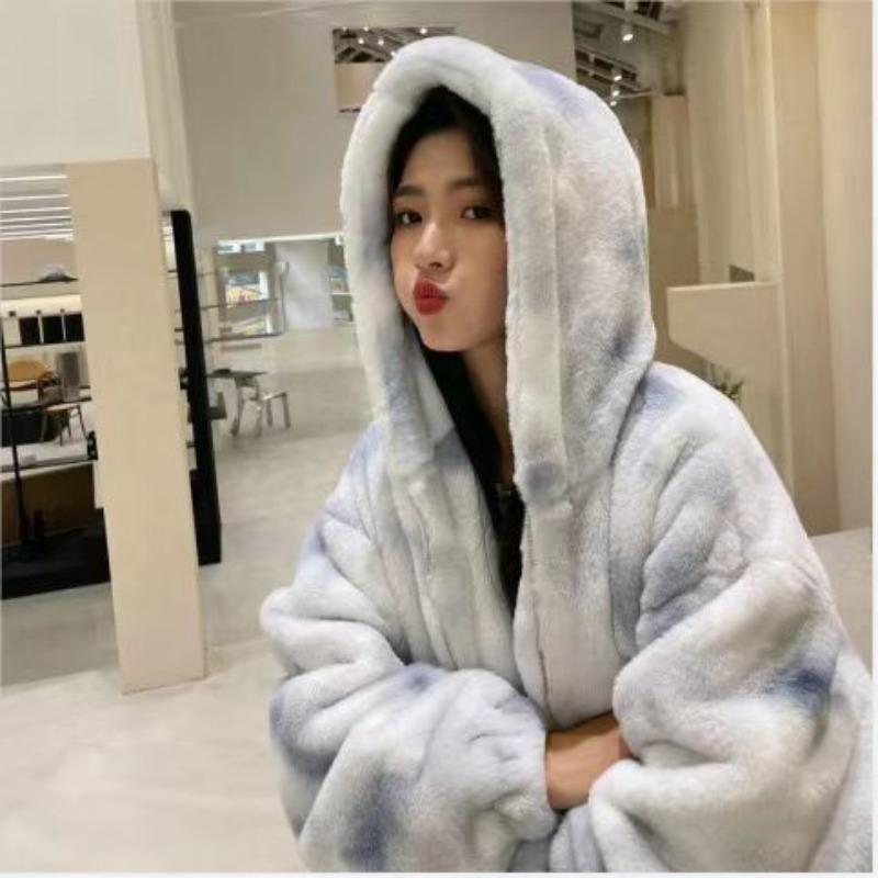 Autumn and Winter New Imitation Rabbit Fur Hooded Fur Jacket Men's and Women's Couples Thickened Cotton Clothes Trendy Coat Padded Sweater