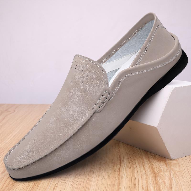 

Повседневная мужская обувь из натуральной кожи с круглым носком, удобные пенни-туфли из натуральной кожи на плоской подошве, без застежек, ленивые мокасины, летняя мужская обувь для ходьбы 45