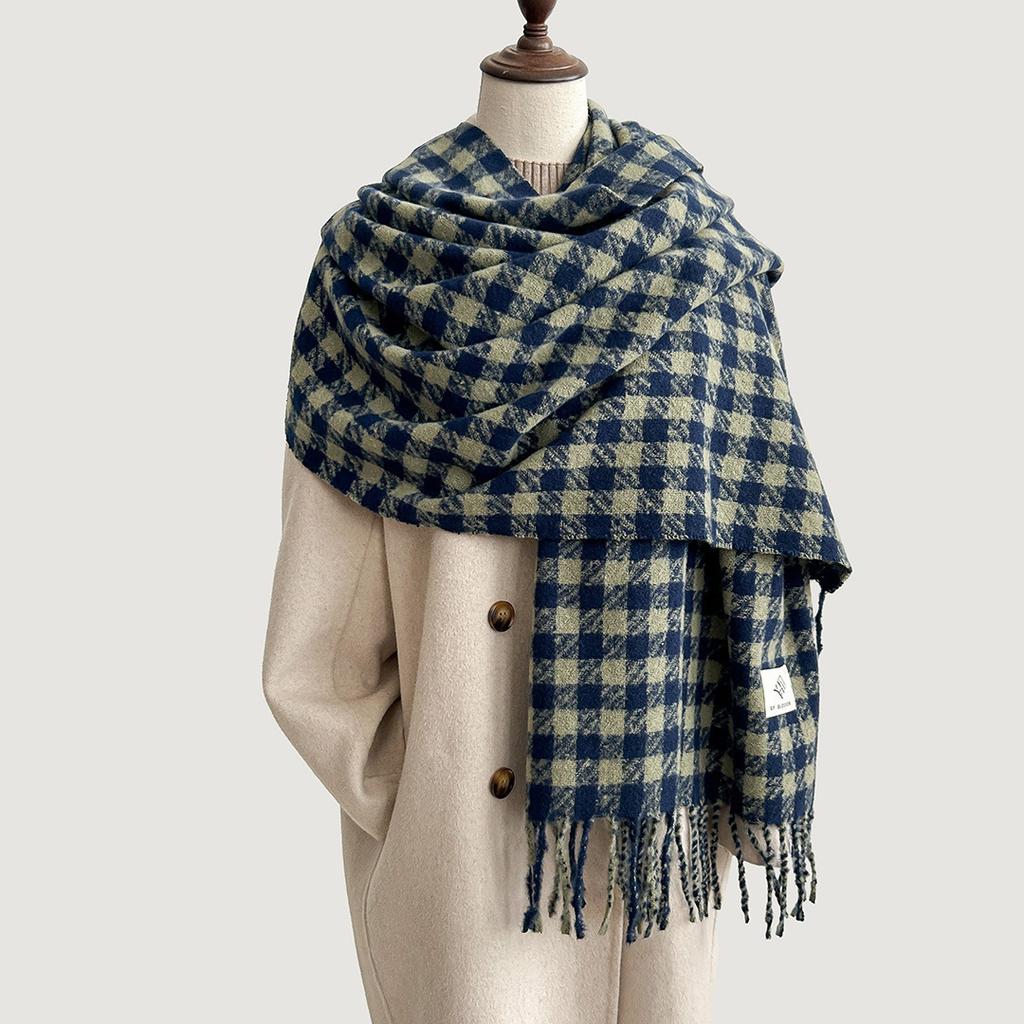 Retro plaid Japanese and Korean atmosphere plaid scarf women's plaid series contrasting color warm shawl student scarf