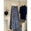 Blue Brown Plaid Tulle Pleated Plaid Midi Skirt Women A-line Irregular Midi Skirt for Winter Vintage Personality