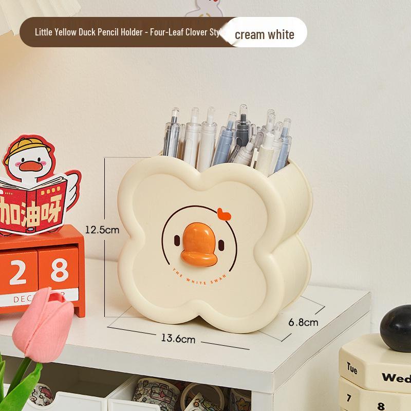 

Creative Large Capacity Desktop Pen and Makeup Brush Organizer Four Leaf Clover Design - Cream White