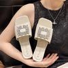 Rhinestone square buckle cool slippers for women to wear summer new women's shoes one and a half slippers