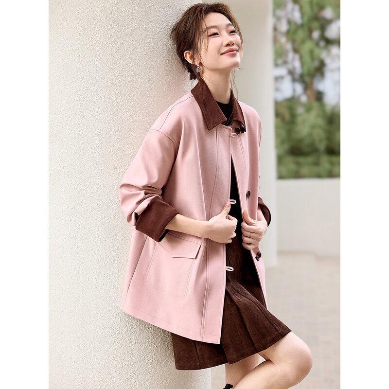 Women s Color-block Stitching Lapel Jacket XL