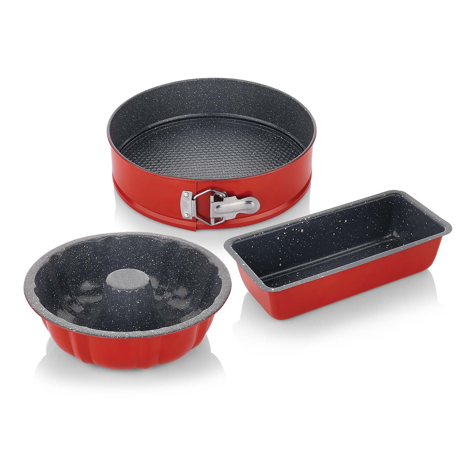 

Набор из 3 гранитных форм для выпечки с внутренней поверхностью красный