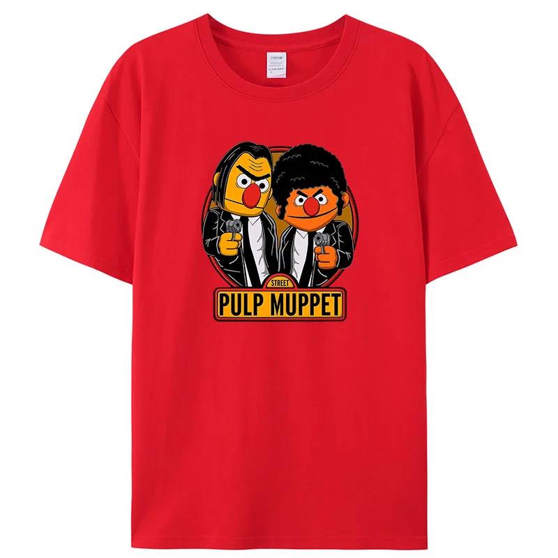Fashion Mens Clothing Breathable Sesame Street Print Casual Cotton TShirt Vintage Summer Short Sleeve Summer TShirt