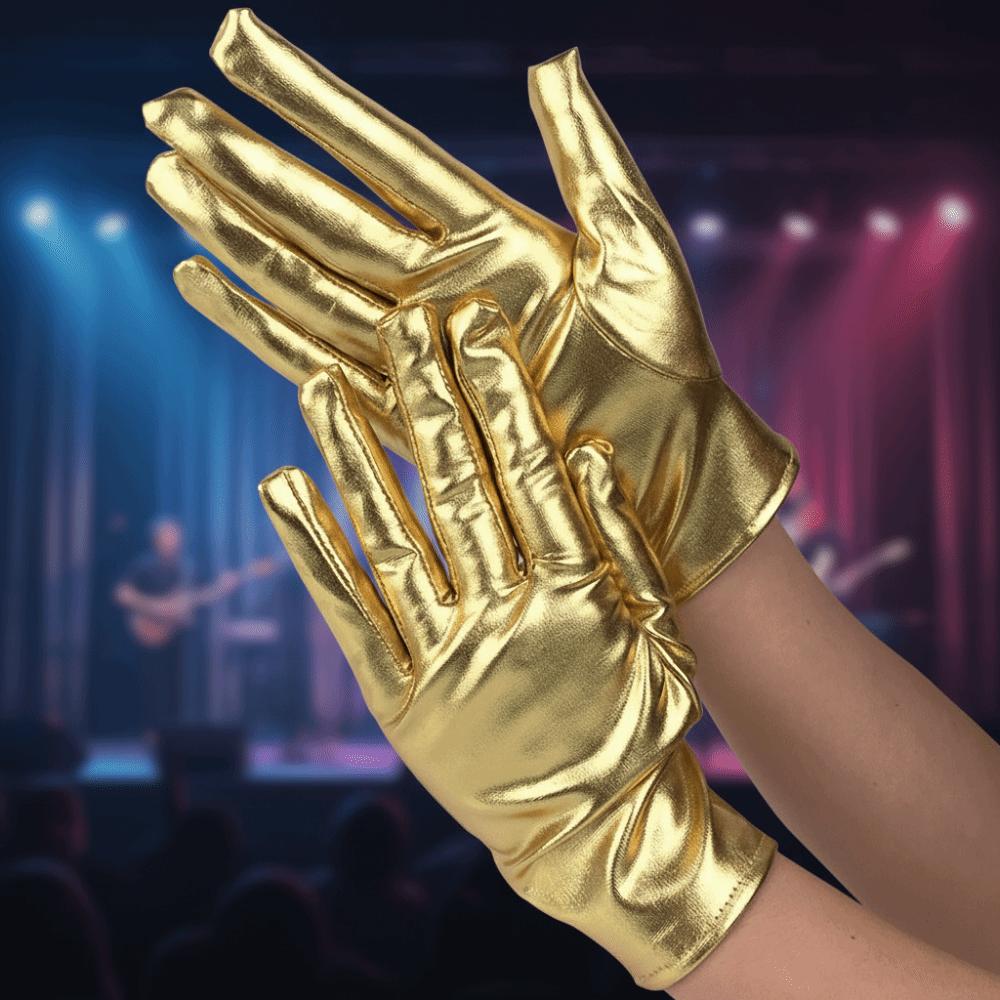 Mode Glänzend Hell Lederhandschuhe Gold Silber Farbe Lang/Kurz Etikette Handschuhe Bühnenauftritte Punk Fäustlinge Cosplay