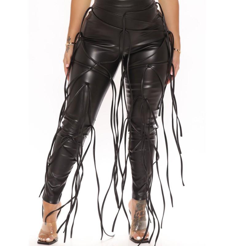 Womens Winter High-Waisted Stretch PU Faux