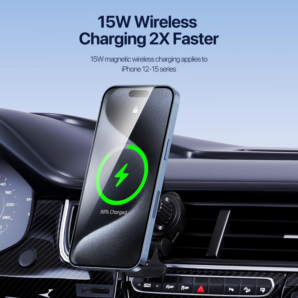 DUZZONA V5 15W Car Magnetic Wireless Charger for iPhone 16-15 Series Air Outlet Phone Charging Holder (Qi2 Certified)
