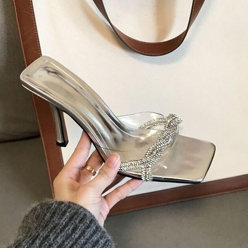 Fashion Crystal High Heels Women's Slippers Luxury Designer Heeled Sandals Woman Shoes Summer 2025 Pumps Fashion Flip Flops Slides Mujer