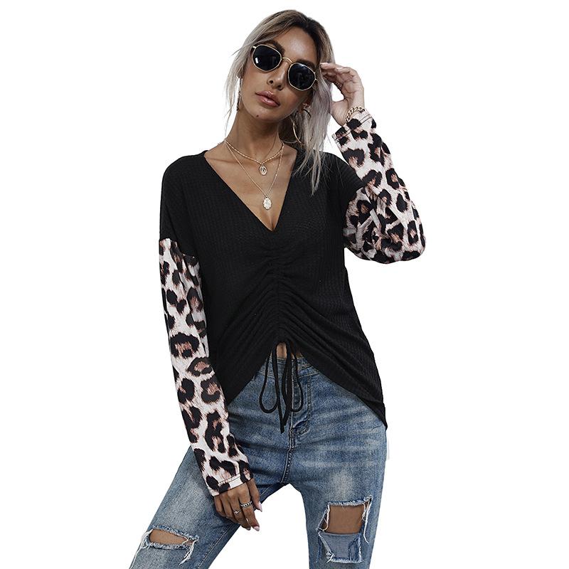 Woman Clothing Fashion Casual Tops Shirts Fashionable and Casual Temperament Autumn Women's Long Sleeve Loose Black Leopard Patchwork Knit Sweater