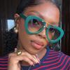 Retro Oval Frame Sunglasses Fashion Big Frame Sunglasses Punk Green Pilot Eyewear Personalized Shades Sun Protection Glasses
