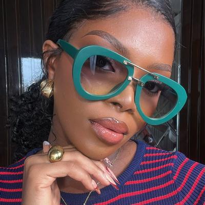 Retro Oval Frame Sunglasses Fashion Big Frame Sunglasses Punk Green Pilot Eyewear Personalized Shades Sun Protection Glasses