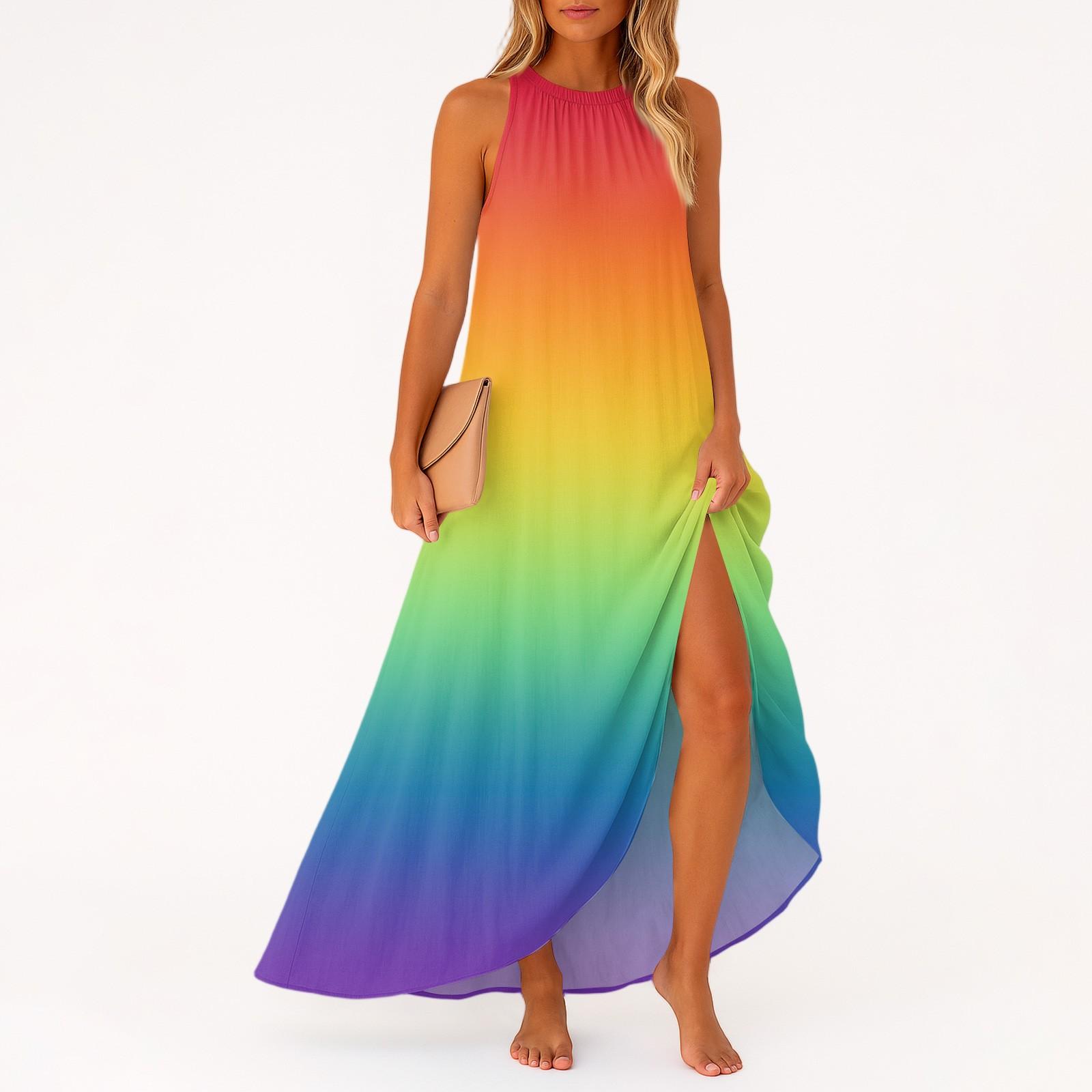 

Women s Casual And Fashionable Round-neck Sleeveless Mid Length Dress XL жовтий