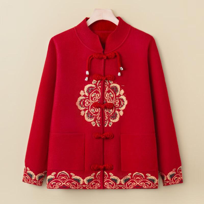 Mid-Aged Women's Chinese Style Fleece Knitted Cardigan