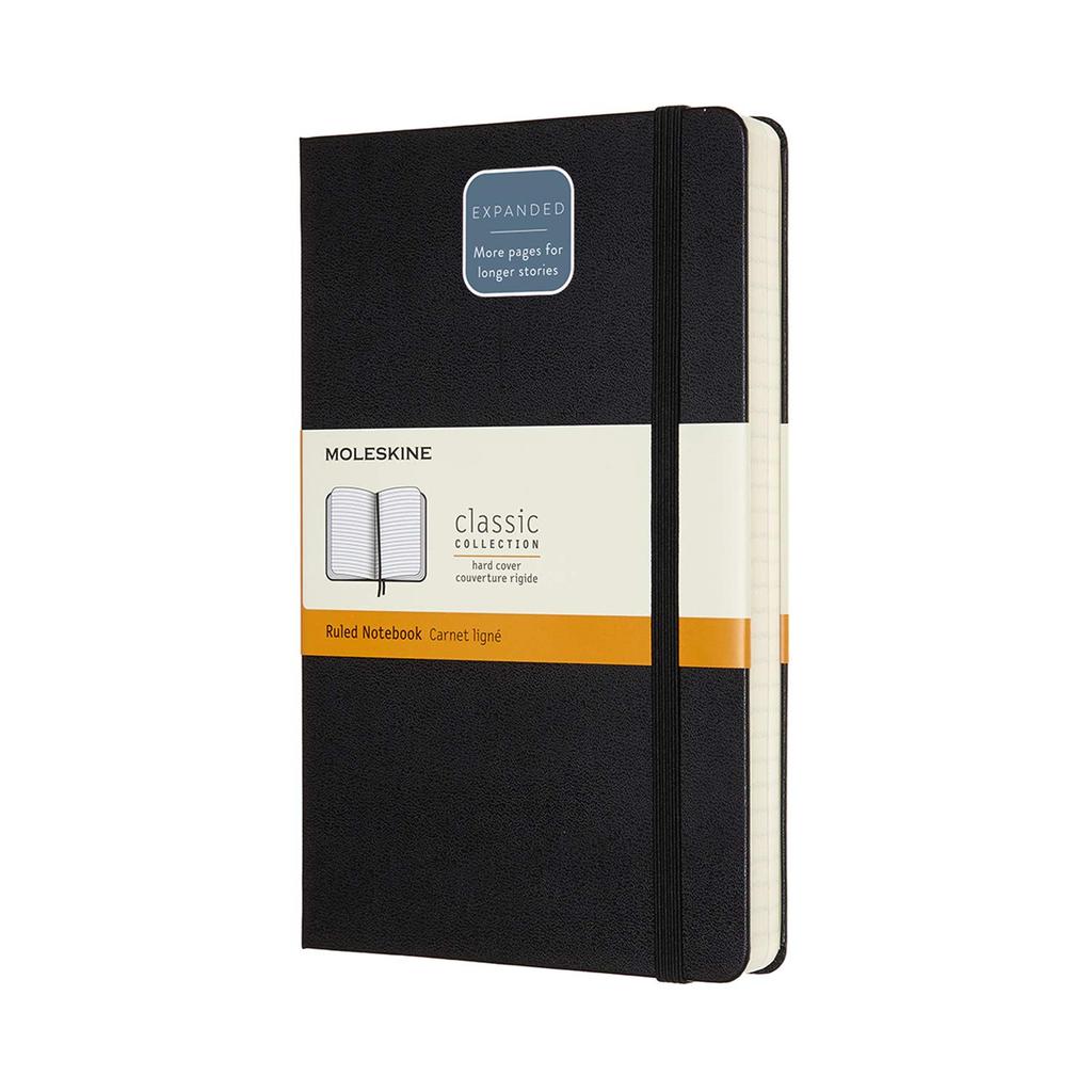 Moleskine Classic Expanded Notebook (400 pages), Hardcover, Horizontally Ruled, Large Size (13cm x 21cm), Black, QP060EXP