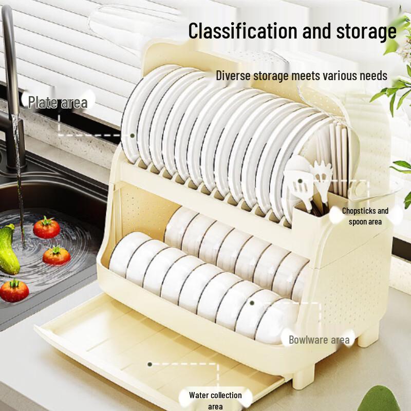 Luxury Double-Layer Plastic Dish Drying Rack with Lid