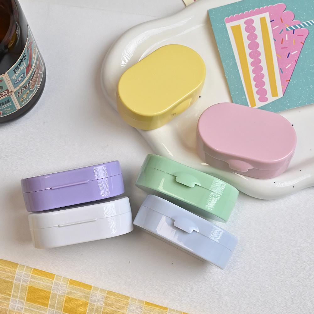 Portable Creamy Color Contact Lens Case with Mirror Leakproof Mini Eye Care Kit Container Travel Storage Box for Women